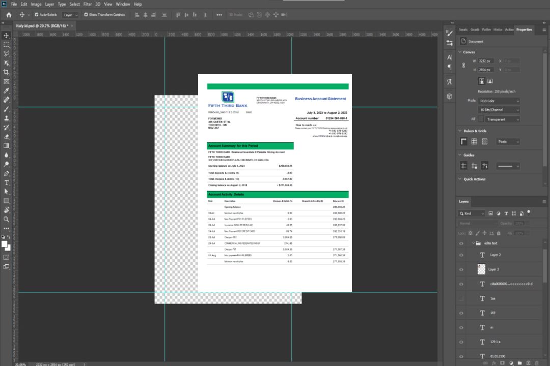 Modèle Word et PDF de relevé bancaire professionnel de la Cinquième Troisième Banque template